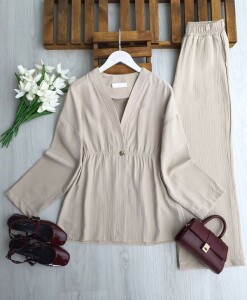 İLNED TEK DÜĞME BELİ LASTİKLİ CEKET MÜSLİM TAKIM 1731-22-TAŞ - 1