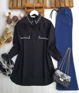 İPES İNCİLİ CEP KAPAKLI GÖMLEK TUNİK B8-5-23160-01-SİYAH - 