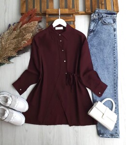 JUZE ÇAPRAZ DÜĞMELİ YAN BAĞCIKLI GÖMLEK TUNİK B1-4-5660-04-BORDO - 1