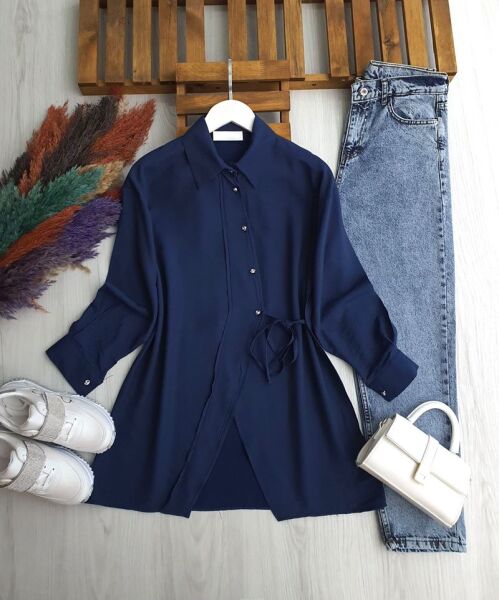 JUZE ÇAPRAZ DÜĞMELİ YAN BAĞCIKLI GÖMLEK TUNİK B1-4-5660-12-LACİVERT - 1