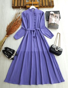 KABEL FIRFIRLI DÜĞMELİ ELBİSE C2-2231-32-LİLA - 