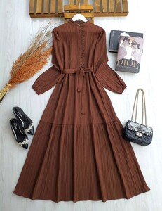 KABEL FIRFIRLI DÜĞMELİ ELBİSE C2-2231-37-KAHVE - 