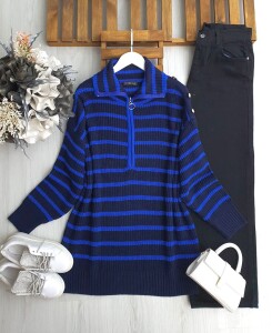 KAFC OMUZ DÜĞMELİ FERMUARLI KIVRIK YAKA TRİKO TUNİK B7-2-8177-12-LACİVERT - 1