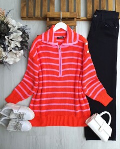 KAFC OMUZ DÜĞMELİ FERMUARLI KIVRIK YAKA TRİKO TUNİK B7-2-8177-15-ORANJ - 1