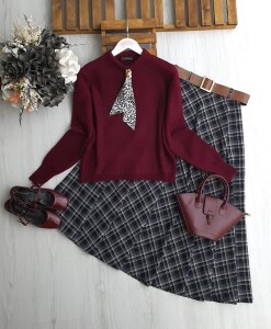 KAFYO FULARLI YUMOŞ KAZAK A8-4-8169-04-BORDO - 