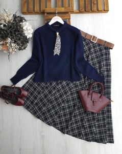 KAFYO FULARLI YUMOŞ KAZAK A8-4-8169-12-LACİVERT - 