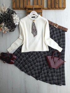 KAFYO FULARLI YUMOŞ KAZAK A8-4-8169-20-BEYAZ - 