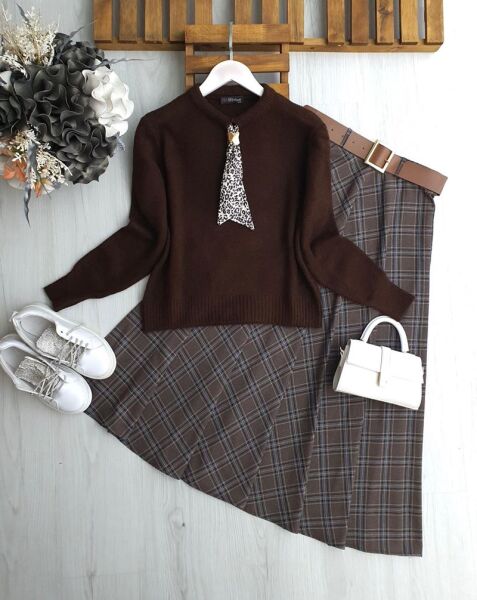 KAFYO FULARLI YUMOŞ KAZAK A8-4-8169-37-KAHVE - 1