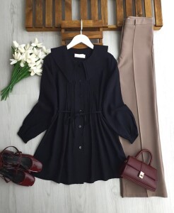 KAHD BEBE YAKA ÖN PİLİSELİ SALAŞ GÖMLEK TUNİK B6-4-5680-01-SİYAH - 1