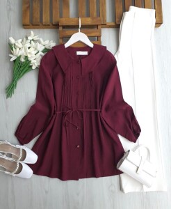 KAHD BEBE YAKA ÖN PİLİSELİ SALAŞ GÖMLEK TUNİK B6-4-5680-04-BORDO - 1