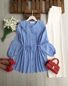 KAHD BEBE YAKA ÖN PİLİSELİ SALAŞ GÖMLEK TUNİK B6-4-5680-10-MAVİ - 1