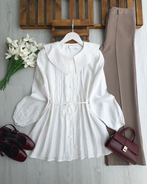 KAHD BEBE YAKA ÖN PİLİSELİ SALAŞ GÖMLEK TUNİK B6-4-5680-20-BEYAZ - 1
