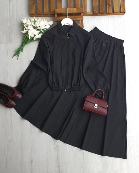 KALBES ÖNÜ FERMUARLI ETEK SÜS DÜĞMELİ İKİLİ TAKIM B3-2 1712-01-SİYAH - 1