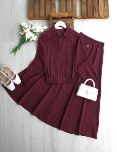 KALBES ÖNÜ FERMUARLI ETEK SÜS DÜĞMELİ İKİLİ TAKIM B3-2-1712-04-BORDO - 1