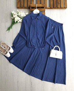 KALBES ÖNÜ FERMUARLI ETEK SÜS DÜĞMELİ İKİLİ TAKIM B3-2-1712-11-İNDİGO - 1