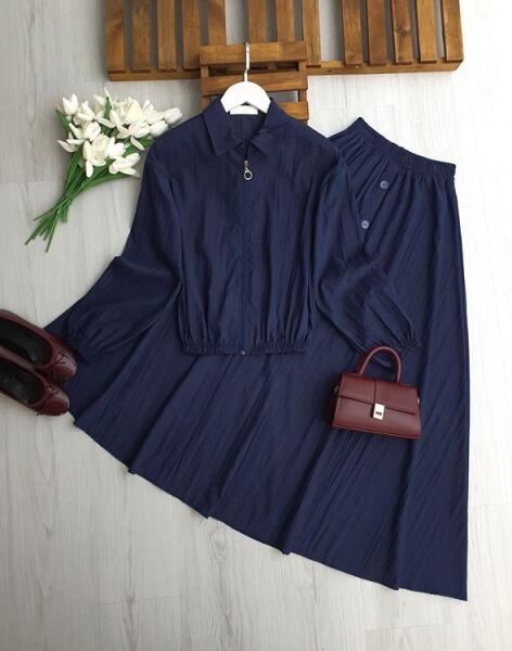 KALBES ÖNÜ FERMUARLI ETEK SÜS DÜĞMELİ İKİLİ TAKIM B3-2-1712-12-LACİVERT - 1