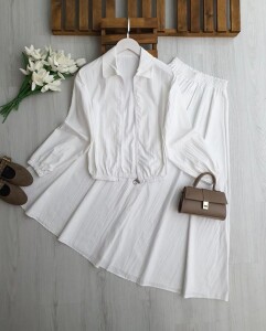 KALBES ÖNÜ FERMUARLI ETEK SÜS DÜĞMELİ İKİLİ TAKIM B3-2 1712-20-BEYAZ - 1