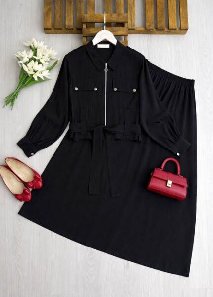 KALN ÖNÜ FERMUARLI KEMERLİ ETEKLİ TAKIM A3-1-1709-01-SİYAH - 1