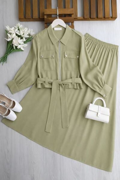 KALN ÖNÜ FERMUARLI KEMERLİ ETEKLİ TAKIM A3-1-1709-07-YEŞİL - 1