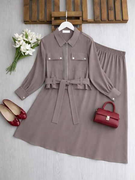 KALN ÖNÜ FERMUARLI KEMERLİ ETEKLİ TAKIM A3-1-1709-25-VİZON - 1