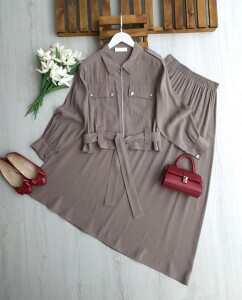 KALN ÖNÜ FERMUARLI KEMERLİ ETEKLİ TAKIM 1709-25-VİZON - 1