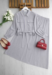 KALN ÖNÜ FERMUARLI KEMERLİ ETEKLİ TAKIM A3-1-1709-26-GRİ - 