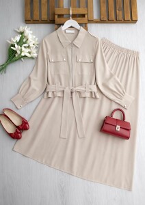 KALN ÖNÜ FERMUARLI KEMERLİ ETEKLİ TAKIM A3-1-1709-34-BEJ - 1