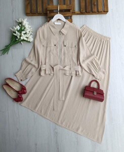 KALN ÖNÜ FERMUARLI KEMERLİ ETEKLİ TAKIM 1709-34-BEJ - 1