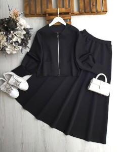 KALYEL MANŞETLİ BALON KOL ETEKLİ TAKIM A5-5-1699-01-SİYAH - 1