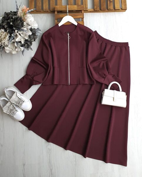 KALYEL MANŞETLİ BALON KOL ETEKLİ TAKIM A5-5-1699-04-BORDO - 1