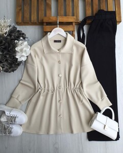 KAML BÜZGÜ LASTİK BEL ÖNÜ DÜĞMELİ TUNİK A5-3-5647-22-TAŞ - 