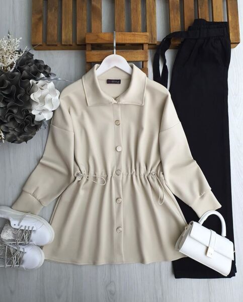 KAML BÜZGÜ LASTİK BEL ÖNÜ DÜĞMELİ TUNİK A5-3-5647-22-TAŞ - 1