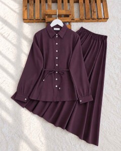 KANED PEPLUM DİKİŞLİ BELİ İPLİ ETEKLİ TAKIM 10006-04-BORDO 