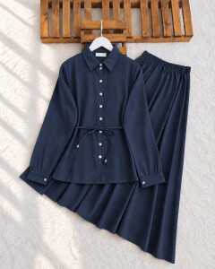 KANED PEPLUM DİKİŞLİ BELİ İPLİ ETEKLİ TAKIM 10006-12-LACİVERT 