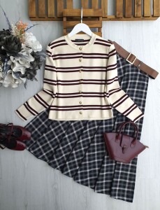 KAVH ÇİZGİLİ DÜĞMELİ TRİKO HIRKA 8193-34-BEJ - 1