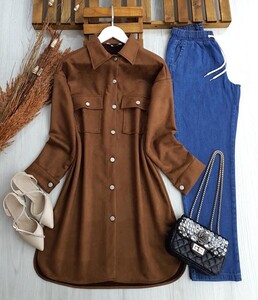 KAYE ÇİFT CEPLİ DÜĞMELİ SÜET GÖMLEK CEKET C2-3158-5384-43-CAMEL - 