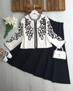 KEFDA KOL VE ÖN İNCİ İŞLEMELİ NAKIŞLI CEKET 3230-20-BEYAZ - 1