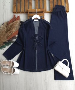 KEGAS ÖNÜ BAĞCIKLI CEKET PANTOLON KOT TAKIM B3-1-1716-57-KOYU KOT - 1