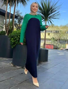 KELA ÇAPRAZ RENKLİ TRİKO ELBİSE A5-1-8077-12-LACİVERT - 