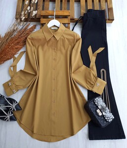 KELP KOL TAŞLI VE BAĞLAMALI GÖMLEK C4-5298-48-BİSKÜVİ - 