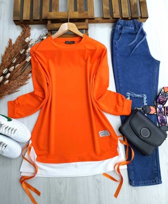 KELSİ GARNİLİ YANLARI BAĞLAMALI TUNİK C1- 5236-15-ORANJ - 