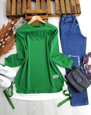 KELSİ GARNİLİ YANLARI BAĞLAMALI TUNİK 5236-54-BENETTON YEŞİLİ - 