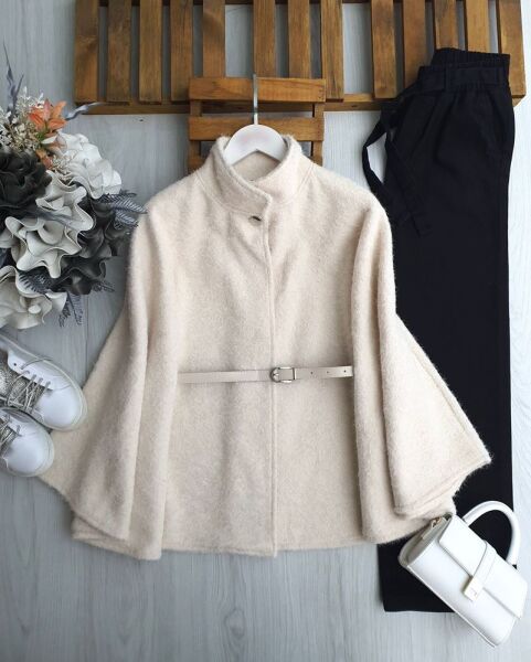 KEMSA TEK DÜĞMELİ KEMERLİ PANÇO A6-4-3211-34-BEJ - 1