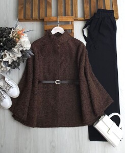 KEMSA TEK DÜĞMELİ KEMERLİ PANÇO A6-4-3211-37-KAHVE - 1