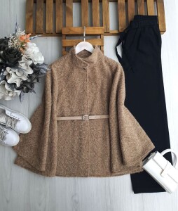 KEMSA TEK DÜĞMELİ KEMERLİ PANÇO A6-4-3211-43-CAMEL - 1