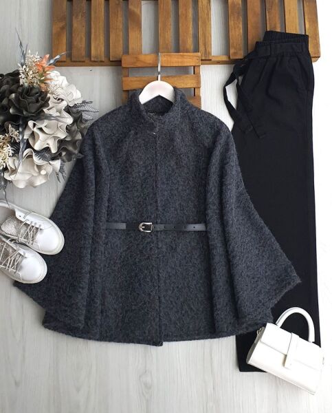 KEMSA TEK DÜĞMELİ KEMERLİ PANÇO A6-4-3211-58-FÜME - 1