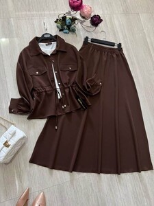 KENY ÖNÜ DÜĞMELİ ETEKLİ İKİLİ TAKIM B11-1-1492-37-KAHVE - 