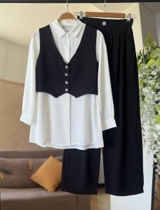 KEVDA ÖNÜ DÜĞMELİ YELEK PANTOLON İKİLİ TAKIM C6-1601-01-SİYAH - 1