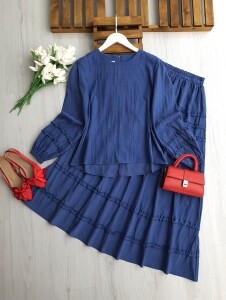 KİLME KOL VE ETEK KAT KAT FIRFIRLI NUBUK CUPRA ETEKLİ TAKIM A6-3-1720-11-İNDİGO - 1