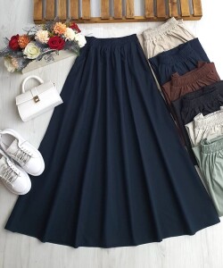 KOBYE CEPLİ BELİ LASTİKLİ ETEK C6-6057-12-LACİVERT - 